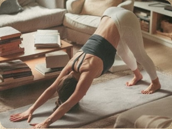 Yoga på en måtte i en rolig stue