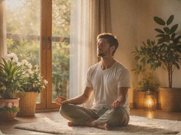Siddende meditation i et varmt rum